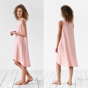 Magic Linen Royal Toscana Asymmetrical Sleeveless Pink Oversized Dress Pockets S